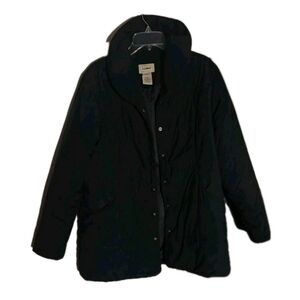 LL Bean Puffer Jacket Womens Size Large Black Vintage Mid Length Insulated Snap